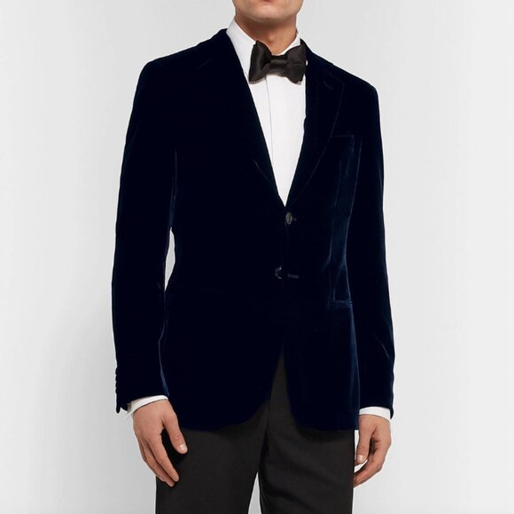 Armani Collezioni Men's Navy Blue Velvet Blazer Jacket (46R) - Picture 1 of 10